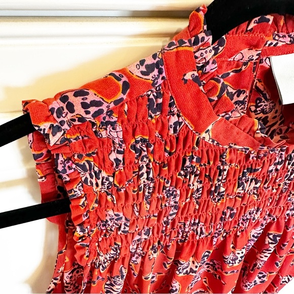 Anthropologie Maeve Darby Women’s Rust Leopard Print Smocked Sleeveless Blouse - Picture 5 of 10